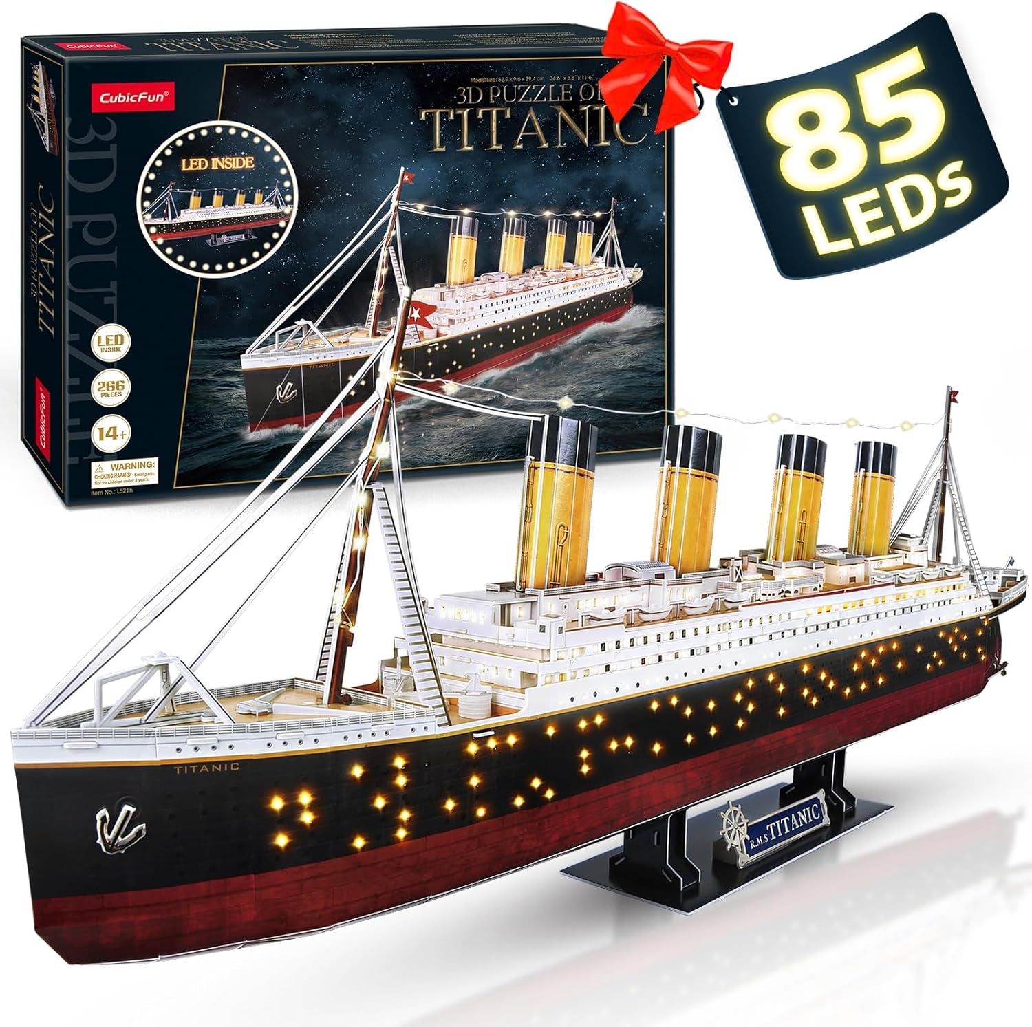 Cubicfun Titanic 3D LED Puzzles for Adults 88 CM 266 Pieces,Titanic Toys for Teens, Home Decor Birthday Gifts Adults Gifts for Mom