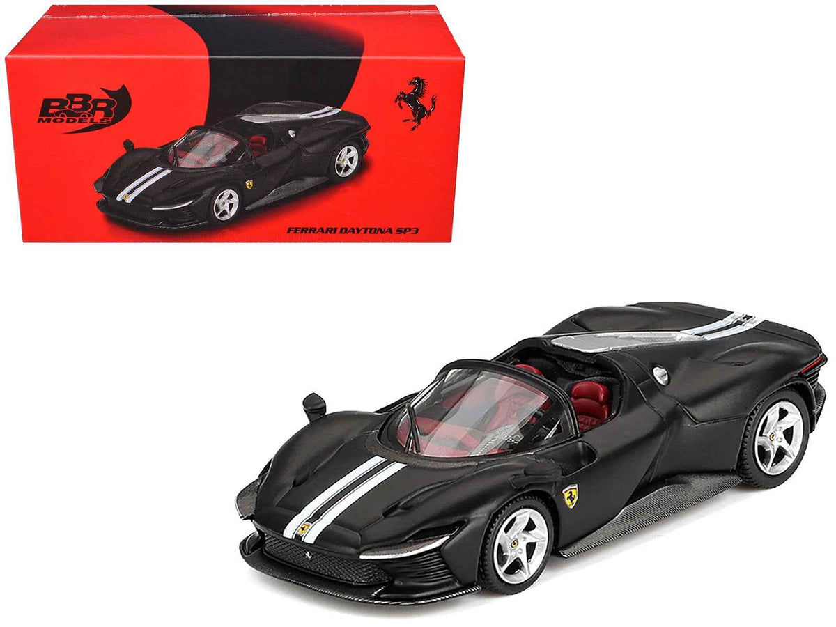 BBR Ferrari Daytona SP3 Matt Black White Stripes Red Interior 1:64