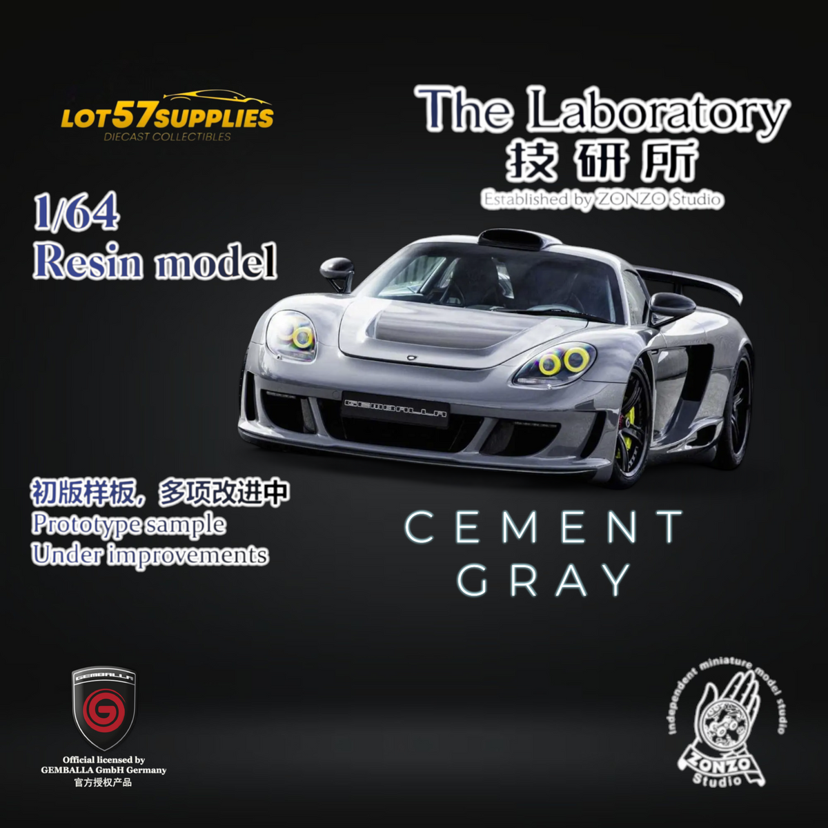 The Laboratory x ZONZO Gemballa Mirage GT Cement Grey 1:64 Resin
