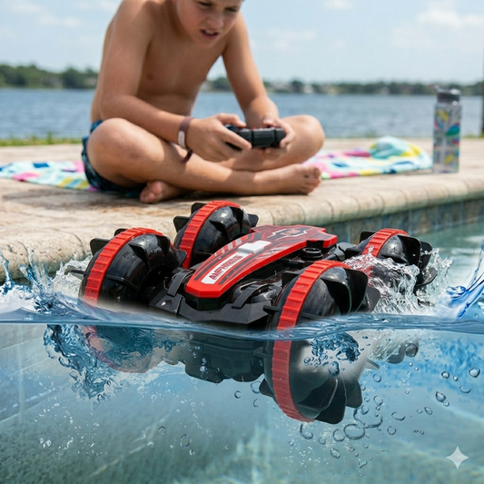 Masaverse 2-in-1 Waterproof RC Stunt Car and Boat | 4WD Amphibious Remote Control Car with 360° Spins — Gift for Boys Ages 8+