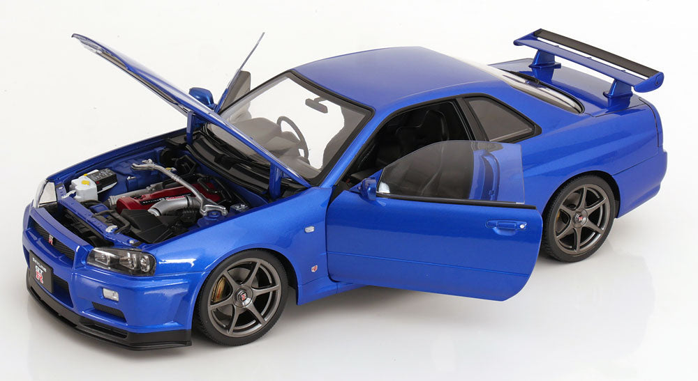 KK Scale 2001 Nissan Skyline GT-R R34 V-Spec II Bayside Blue 1:12