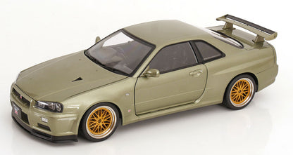 KK Scale 2001 Nissan Skyline GT-R R34 V-Spec II w/ Gold BBS Jade Green Metallic 1:12