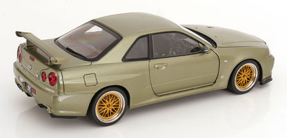 KK Scale 2001 Nissan Skyline GT-R R34 V-Spec II w/ Gold BBS Jade Green Metallic 1:12