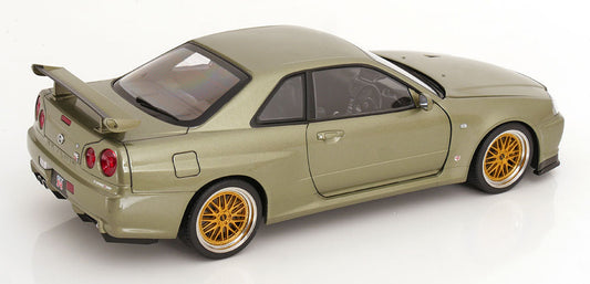 KK Scale 2001 Nissan Skyline GT-R R34 V-Spec II w/ Gold BBS Jade Green Metallic 1:12