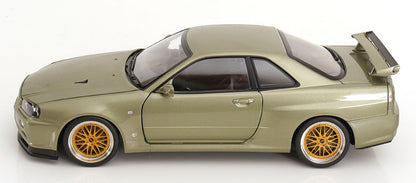 KK Scale 2001 Nissan Skyline GT-R R34 V-Spec II w/ Gold BBS Jade Green Metallic 1:12