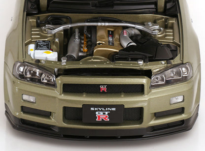 KK Scale 2001 Nissan Skyline GT-R R34 V-Spec II w/ Gold BBS Jade Green Metallic 1:12