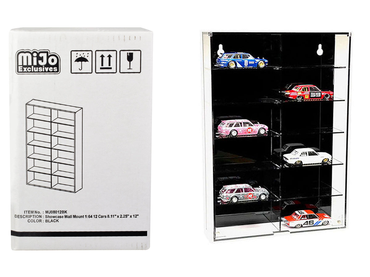 12-Car Display Case, Black Back Panel - Mijo Exclusives