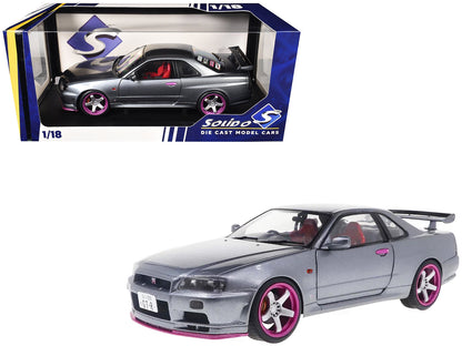 Solido 1999 Nissan Skyline GT-R R34 Silver Purple Wheels 1:18