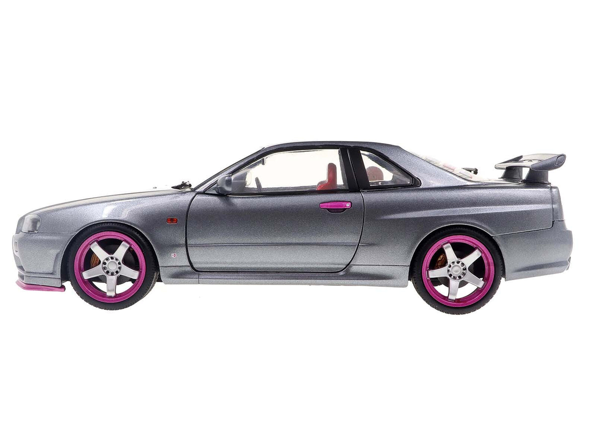 Solido 1999 Nissan Skyline GT-R R34 Silver Purple Wheels 1:18