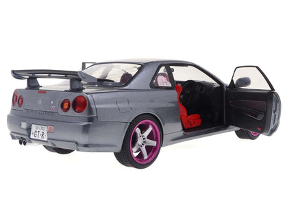 Solido 1999 Nissan Skyline GT-R R34 Silver Purple Wheels 1:18
