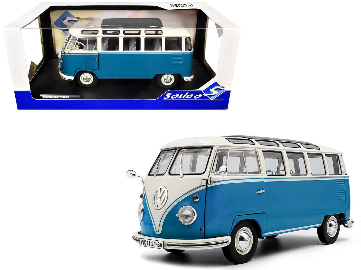 Solido 1962 Volkswagen T1 Samba Bus Baby Blue and White 1:18