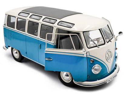Solido 1962 Volkswagen T1 Samba Bus Baby Blue and White 1:18