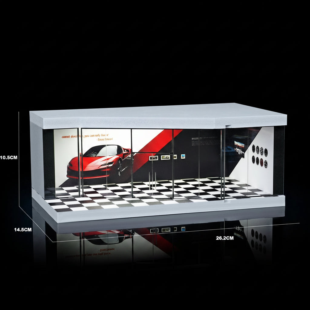 1:64 Acrylic Car Showroom Display Box | Garage Scene Storage for Hot Wheels & Diecast