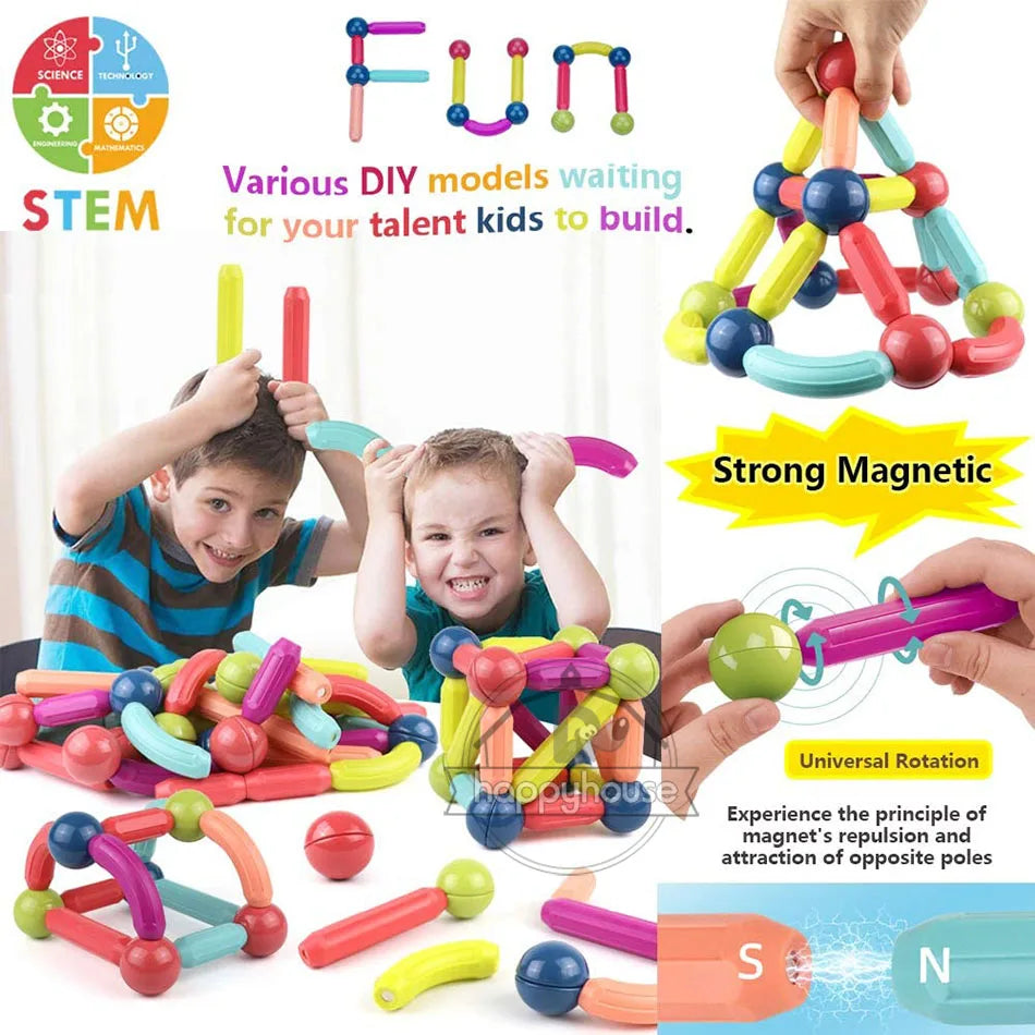 Masaverse Magnetic Constructor Building Blocks | Magnet Stick Rod Montessori STEM Toy