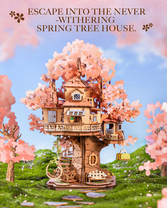 Masaverse Robotime Sakura Tree House 3D Puzzle Kit | DIY — Christmas Gift Adults