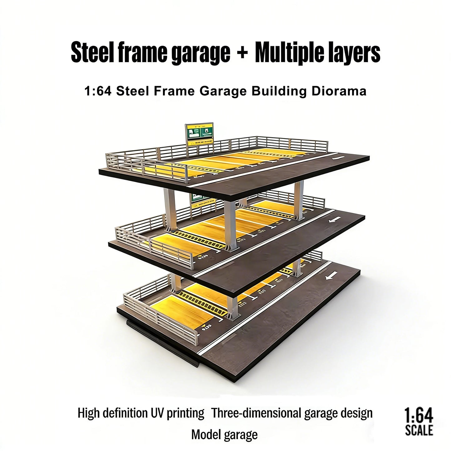 1:64 Steel Frame Multi-Level Garage Diorama | US & JP Style Diecast Car Display