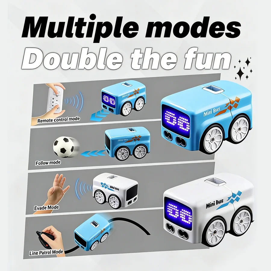 Masaverse Magic RC Mini Bus | Gesture Control + Line Following Smart Toy Car with LED Expression Lights — 4 Play Modes