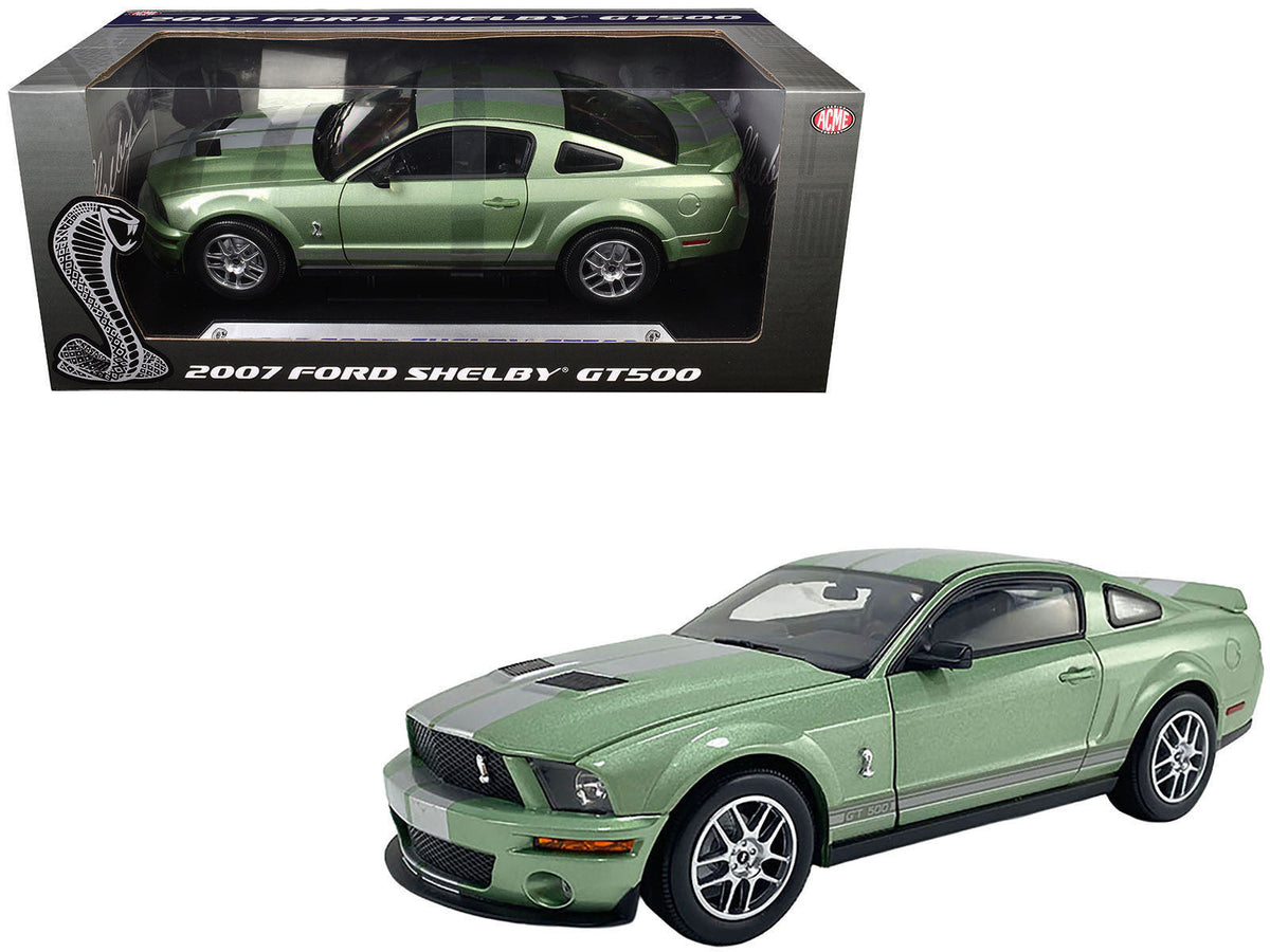 2007 Ford Shelby GT500 Lime Green Metallic with Silver Stripes "Shelby Collectibles" Series 1/18 Diecast Model Car by ACME