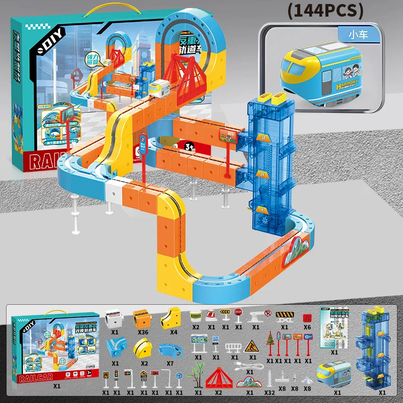 Masaverse Magnetic Anti-Gravity Track Set | STEM DIY Railway — Kids Gift 100+ Pcs