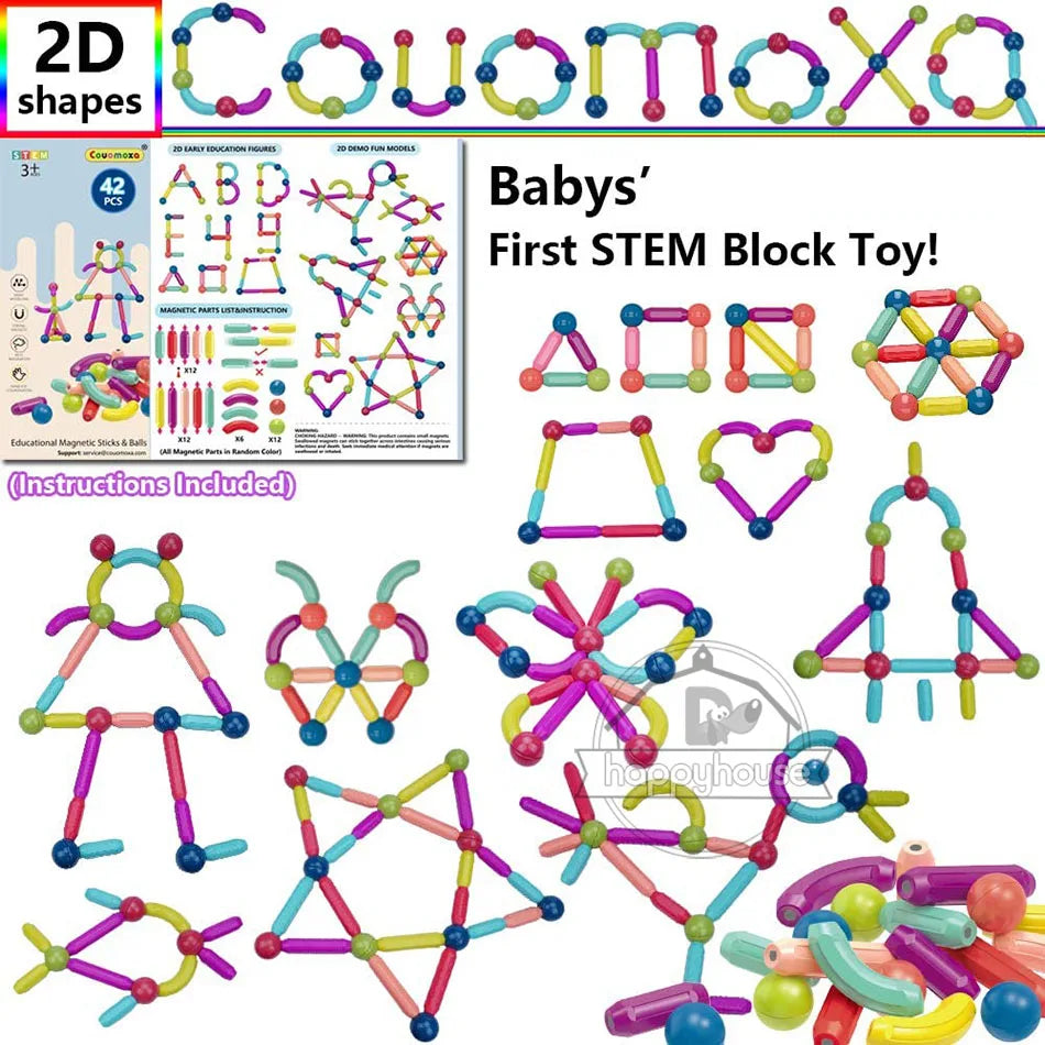 Masaverse Magnetic Constructor Building Blocks | Magnet Stick Rod Montessori STEM Toy