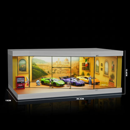 1:64 Acrylic Car Showroom Display Box | Garage Scene Storage for Hot Wheels & Diecast