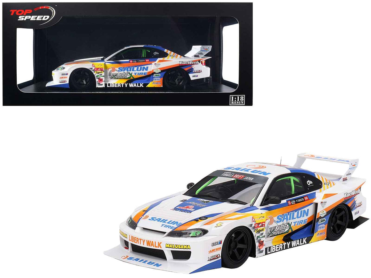 Nissan LB-Super Silhouette S15 SILVIA #555 Yukio Fausto "Formula Drift Japan" (2023) 1/18 Model Car by Top Speed