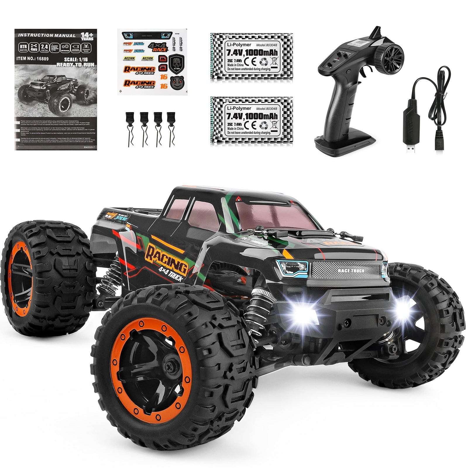 HAIBOXING Remote Control Car 16889, 1:16 Scale 2.4Ghz RC Cars 4X4 off Road Tr...