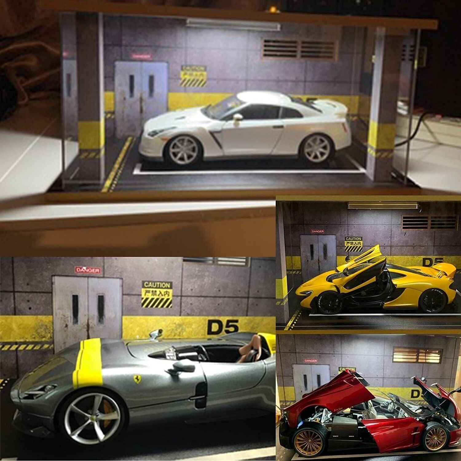 1/18 Scale Model Car Display Case Clear Acrylic Car Garage Display Case LED