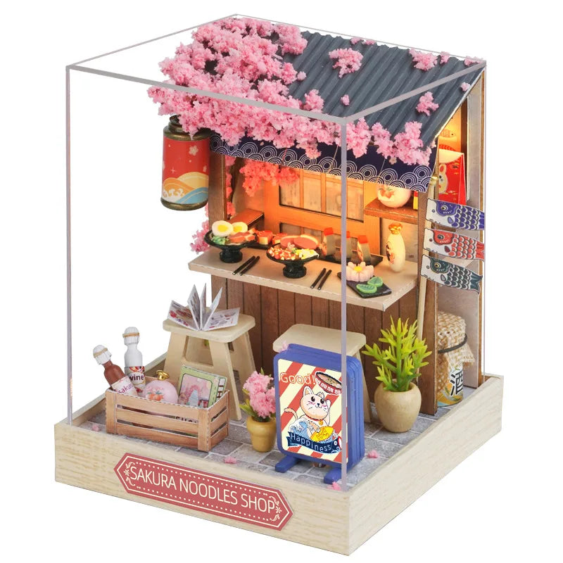 DIY 3D Puzzles Wooden Toy Miniature Dollhouse Handmade Doll House Model Building Kits Coffee House Toys for Children Gifts