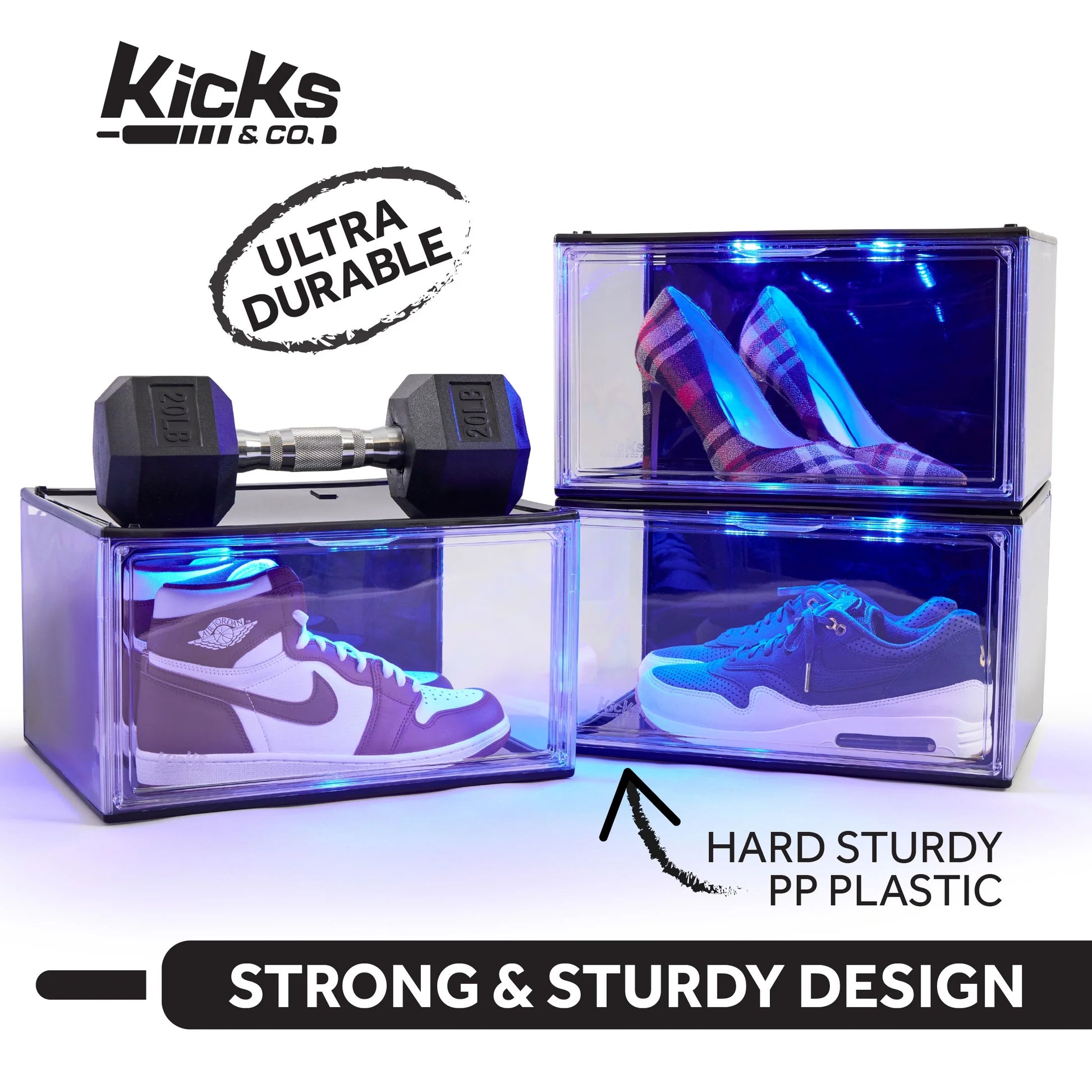 XL Clear Plastic Stackable Shoe Storage Box for Sneakers Remote Control LED Light Fits up to Size 13