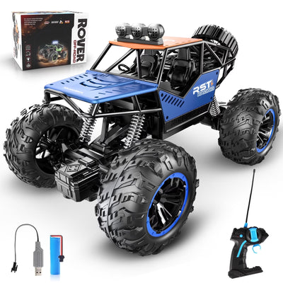 Blue Remote Control Cars 1:18, All Terrain Metal Shell 4X4 Off-Road Vehicle Monster Truck, High Speed 2.4 Ghz RC Car, Christmas Birthday Gift Outdoor Toys for Kids 6+ & Adults