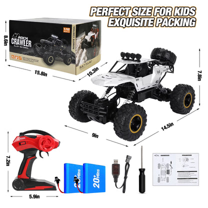 1:12 Large RC Cars,4Wd Large Remote Control Monster Truck 2.4 Ghz Alloy RC Cars for Kids Adults Aged 6 + Birthday Gifts (Silver)