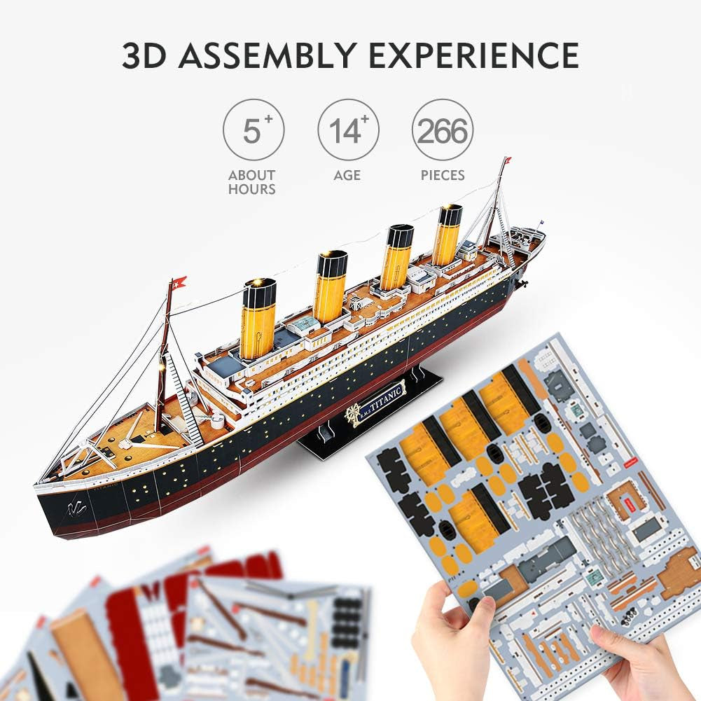 Cubicfun Titanic 3D LED Puzzles for Adults 88 CM 266 Pieces,Titanic Toys for Teens, Home Decor Birthday Gifts Adults Gifts for Mom