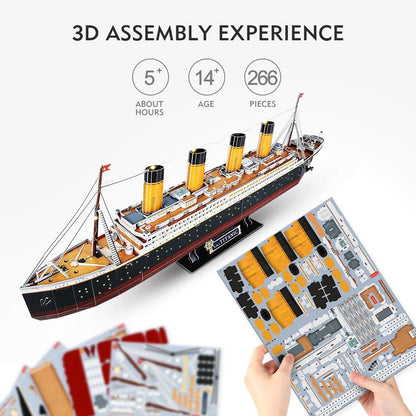 Cubicfun Titanic 3D LED Puzzles for Adults 88 CM 266 Pieces,Titanic Toys for Teens, Home Decor Birthday Gifts Adults Gifts for Mom