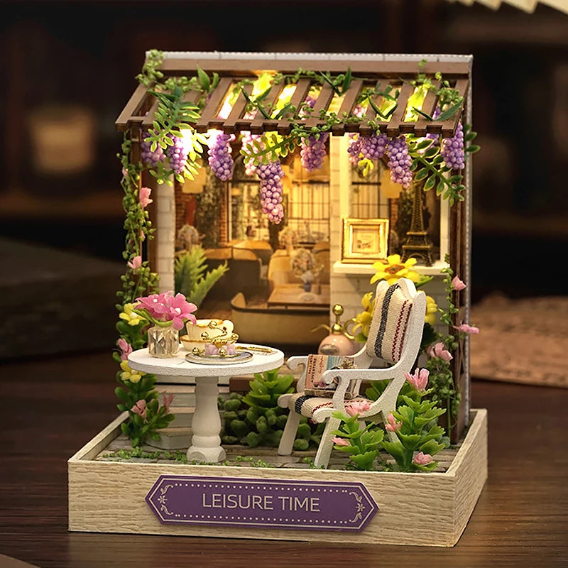 DIY 3D Puzzles Wooden Toy Miniature Dollhouse Handmade Doll House Model Building Kits Coffee House Toys for Children Gifts