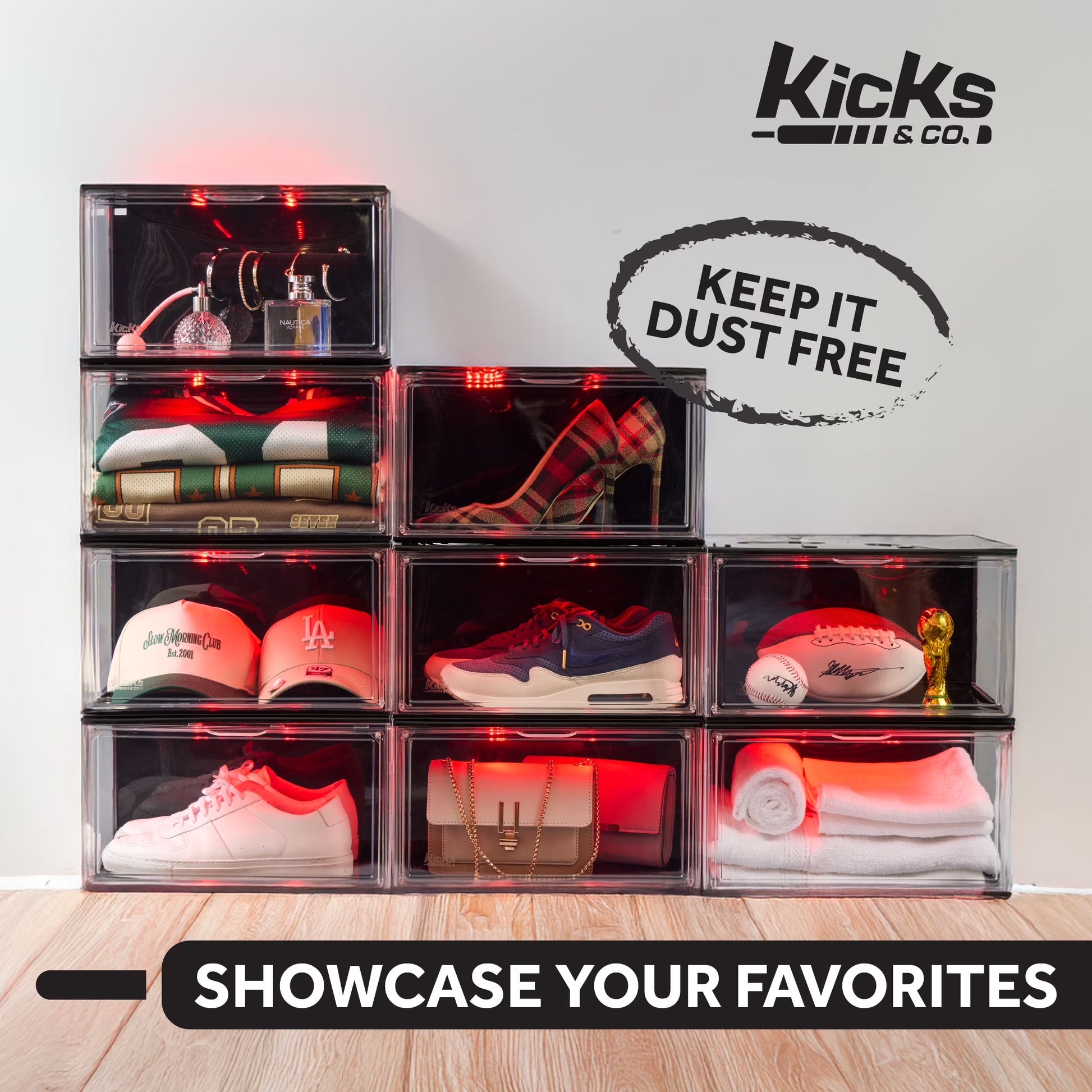 XL Clear Plastic Stackable Shoe Storage Box for Sneakers Remote Control LED Light Fits up to Size 13