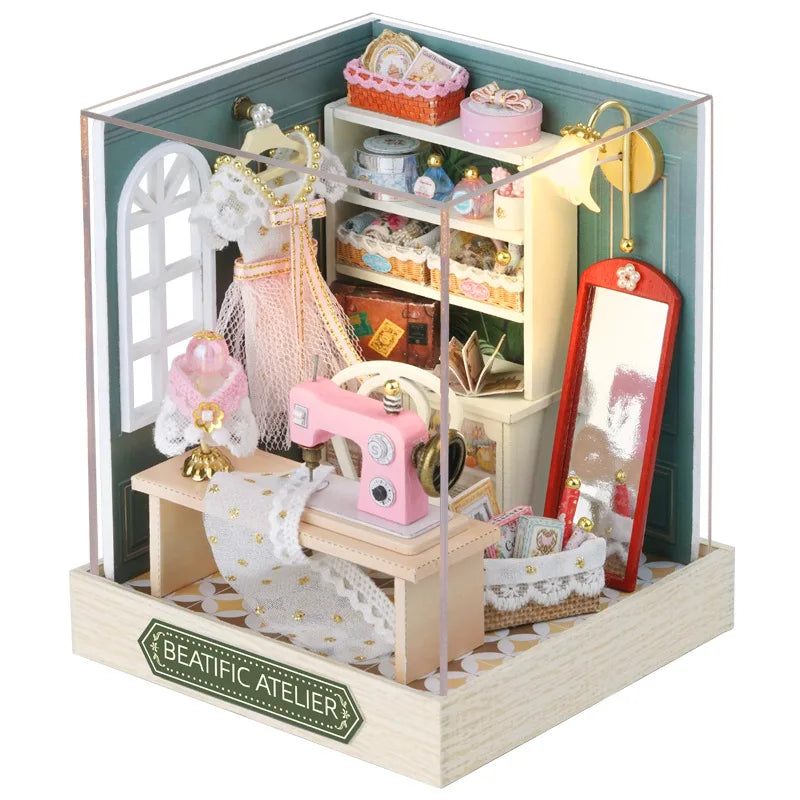 DIY 3D Puzzles Wooden Toy Miniature Dollhouse Handmade Doll House Model Building Kits Coffee House Toys for Children Gifts