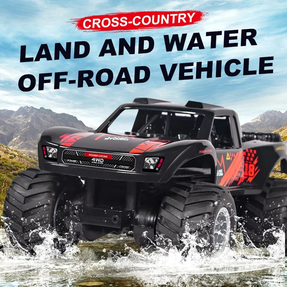 Amphibious Remote Control Car Truck Toys, 1:16 All Terrain 4WD Off-Road RC Car Waterproof, RC Monster Truck for Boys/Girls, Kids Pool Toys Gifts, Red , 2 Batteries