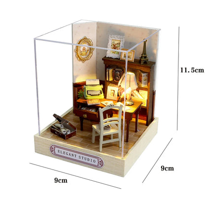DIY 3D Puzzles Wooden Toy Miniature Dollhouse Handmade Doll House Model Building Kits Coffee House Toys for Children Gifts