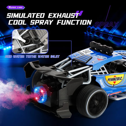 1:16 Remote Control Car, 4WD RC Drift Car with Lights and Spray Function, All Terrain off Road RC Vehicle for Kids