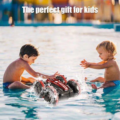 Remote Control Cars, 2.4Ghz Waterproof RC Stunt Car Toys, 4WD Land Water 2 in 1 RC Boat, Christmas Birthday Gifts for 8+ Year Old Boys Kids
