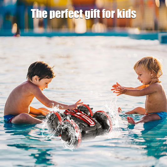 Remote Control Cars, 2.4Ghz Waterproof RC Stunt Car Toys, 4WD Land Water 2 in 1 RC Boat, Christmas Birthday Gifts for 8+ Year Old Boys Kids