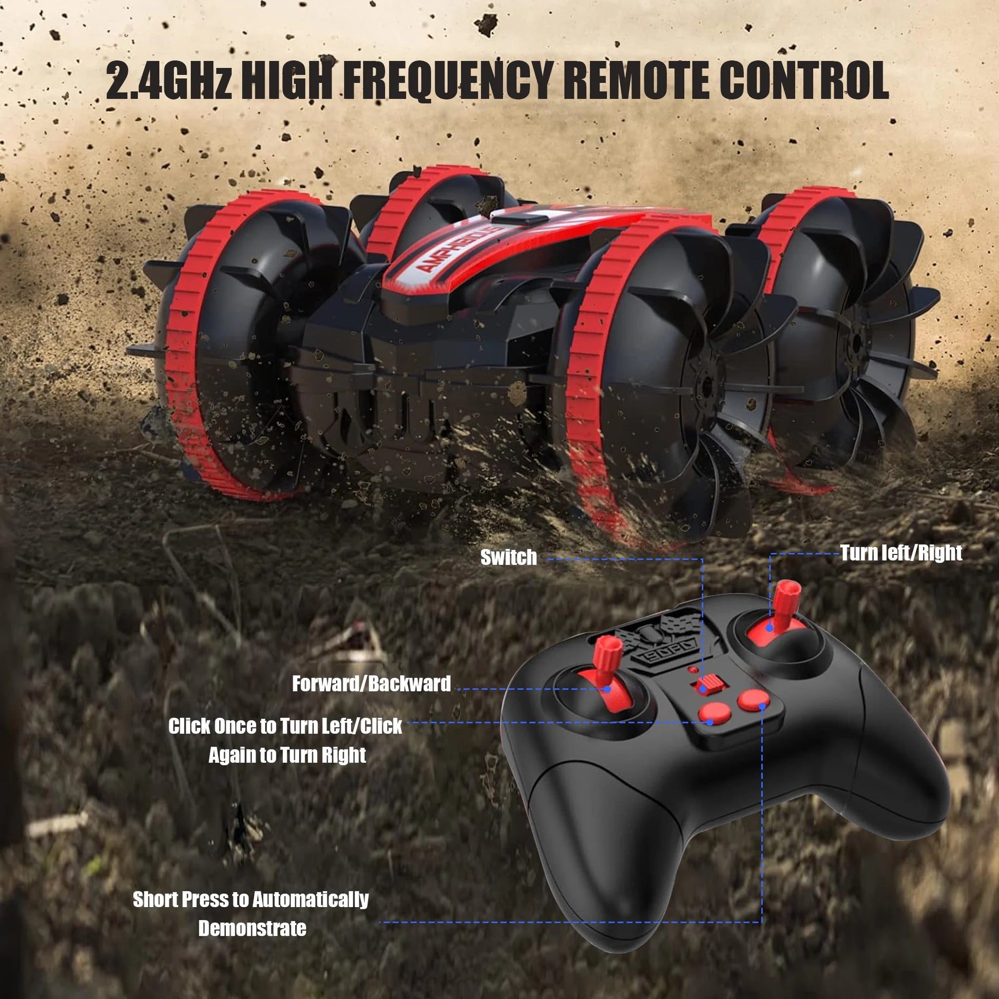 Remote Control Cars, 2.4Ghz Waterproof RC Stunt Car Toys, 4WD Land Water 2 in 1 RC Boat, Christmas Birthday Gifts for 8+ Year Old Boys Kids