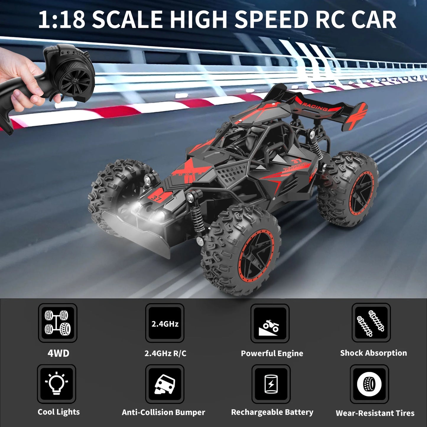 RC Cars Toys for Boys,15Mph High Speed Remote Control Cars with Headlight,Rc Truck off Road for Kid 6-12 Christmas Birthday Gifts
