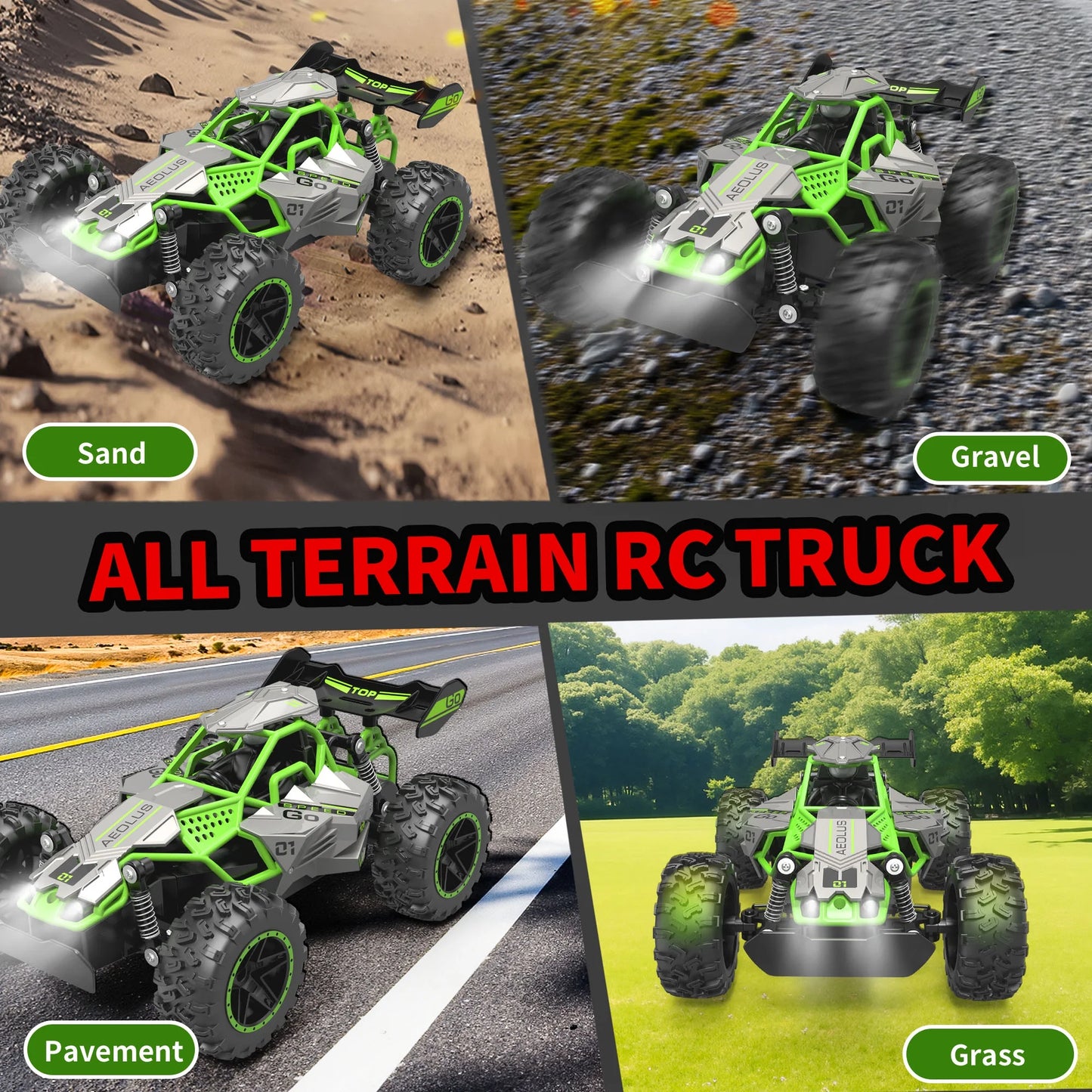 Remote Control Car, 2.4Ghz High Speed RC Cars Toys, 15MPH RC Truck off Road with LED Headlight,Christmas Birthday Gifts for 8 11 Year Old Boys Kids,Green