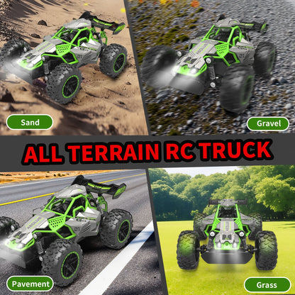 Remote Control Car, 2.4Ghz High Speed RC Cars Toys, 15MPH RC Truck off Road with LED Headlight,Christmas Birthday Gifts for 8 11 Year Old Boys Kids,Green