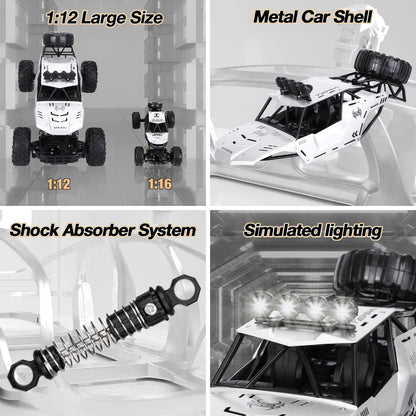 1:12 Large RC Cars,4Wd Large Remote Control Monster Truck 2.4 Ghz Alloy RC Cars for Kids Adults Aged 6 + Birthday Gifts (Silver)