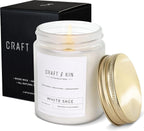 Craft & Kin White Sage Christmas Scented Candles for Cleansing | 8 Oz 45 Hour Long Lasting Holiday Candle | Classic Soy Woodwick Winter Candles | Made with Natural Soy | Gifts for Men and Women