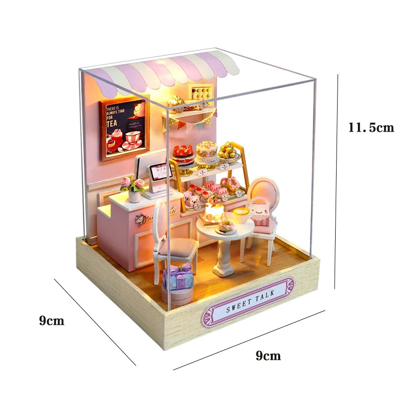 DIY 3D Puzzles Wooden Toy Miniature Dollhouse Handmade Doll House Model Building Kits Coffee House Toys for Children Gifts