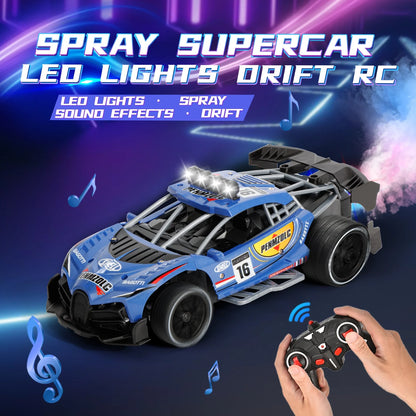 1:16 Remote Control Car, 4WD RC Drift Car with Lights and Spray Function, All Terrain off Road RC Vehicle for Kids
